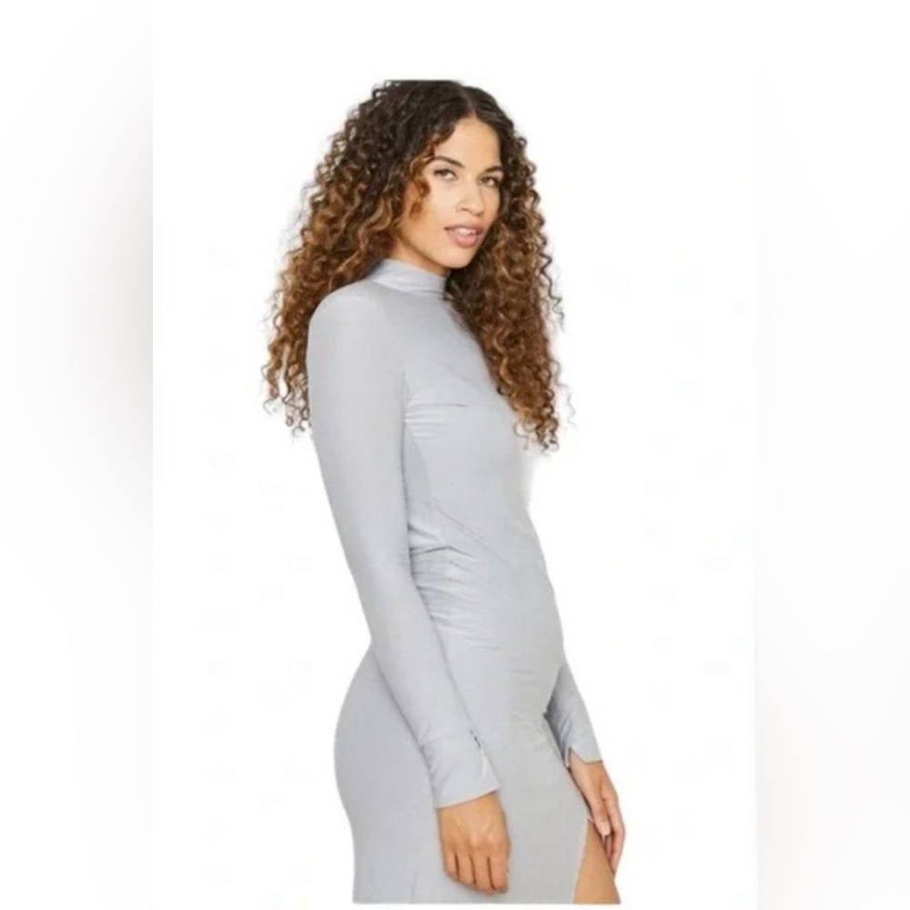 We Are HAH Open Back Bodycon Dress Grey Long Sleeve XS